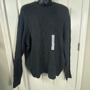 Old Navy Mens XL Gray Cable Knit Crew Neck Sweater Soft Warm Cozy Preppy